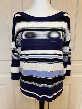 White House Black Market Striped Off-the-Shoulder Sweater in Navy, White & Black